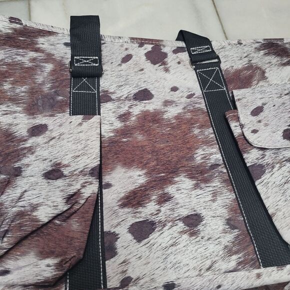 NGIL Women's White Brown Cow Print Zippered Lined Caddy Organizer Tote Bag - Picture 6 of 12